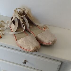 Sugar Beige Tie Ankle Lace Espadrille Flats